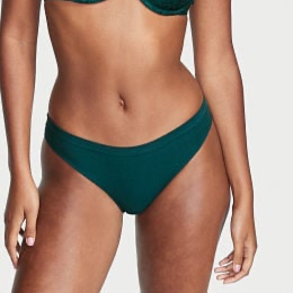 Victoria's Secret Seamless Ribbed Bikini Panty Deepest Green Small NEW - Picture 1 of 1
